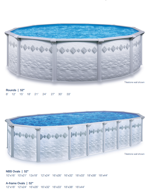 Two above-ground pools with a metallic exterior and blue water inside.