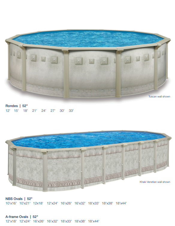 Two above-ground pools with different sizes and designs. Two above-ground pools with different sizes and designs.