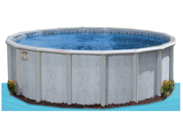 Round above-ground pool filled with water.
