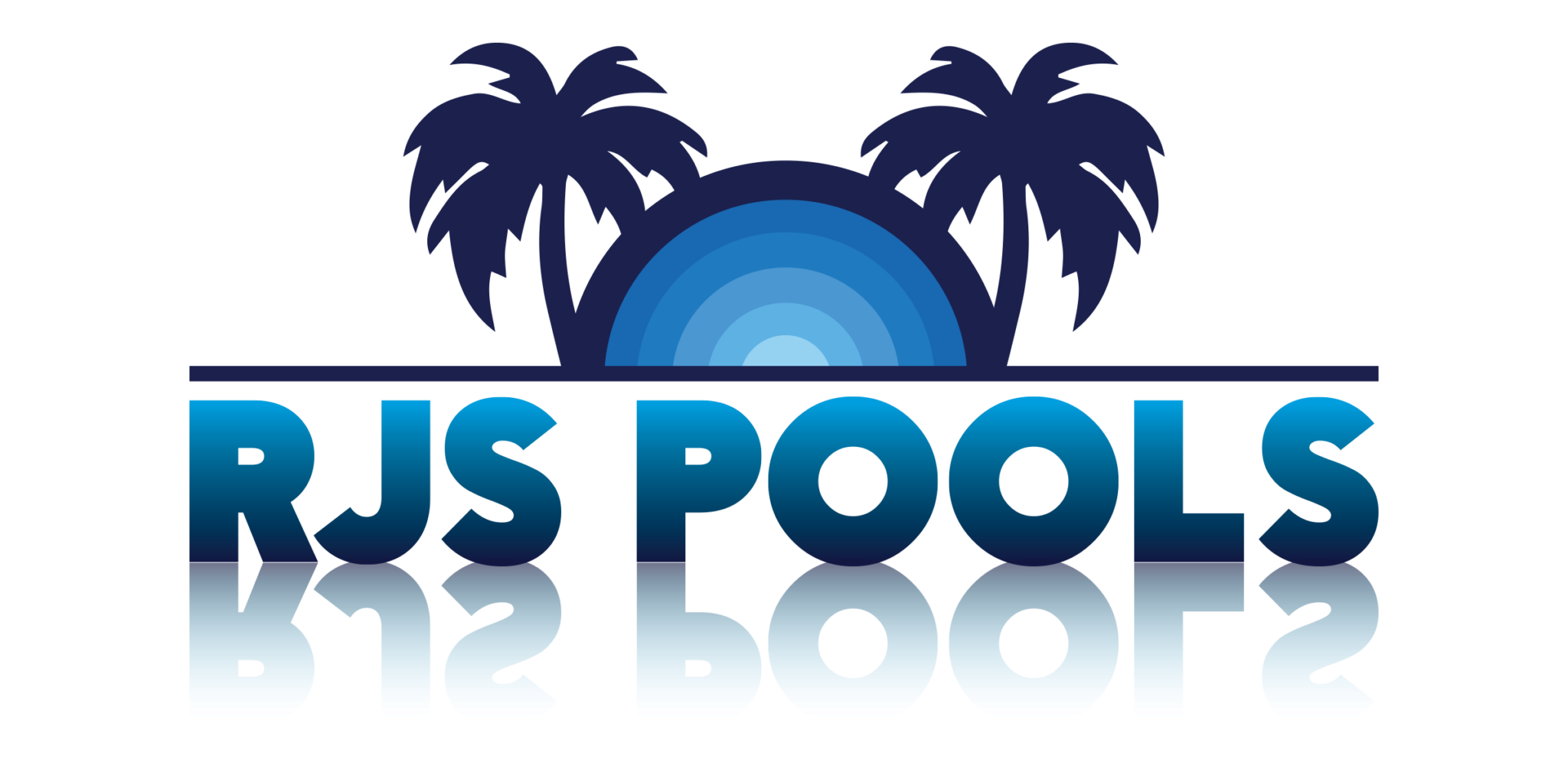 RJS Pools logo with palm trees.